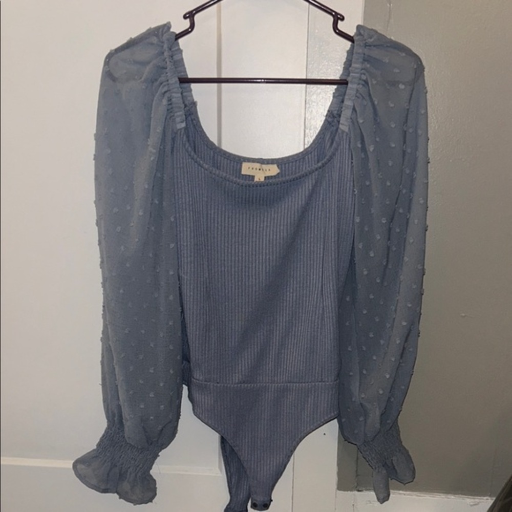 Promesa Dusty Blue Long Sleeve Bodysuit - Large